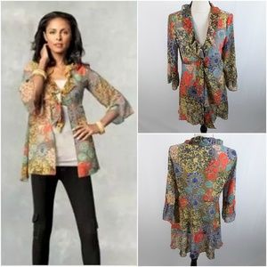 CAbi Shakespeare Tie Front Sheer Blouse Ruffle M